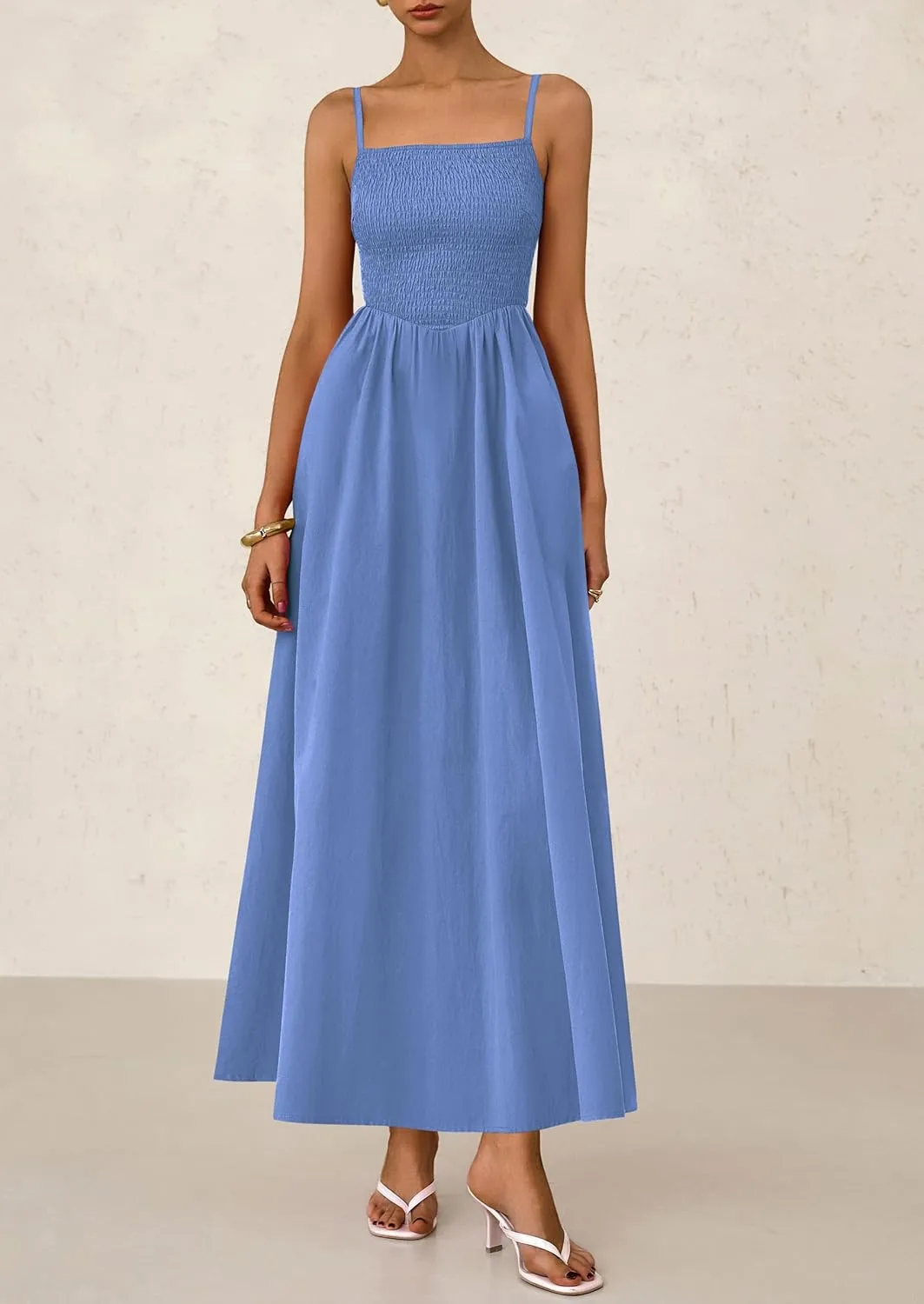 PRETTYGARDEN Women's Smocked Maxi Dresses 2025 Summer Beach Sundress Casual Spaghetti Strap Swing A Line Long Flowy Dress