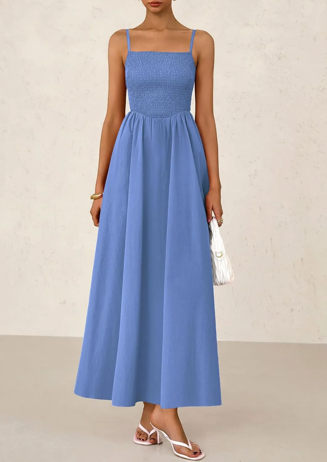 PRETTYGARDEN Women's Smocked Maxi Dresses 2025 Summer Beach Sundress Casual Spaghetti Strap Swing A Line Long Flowy Dress
