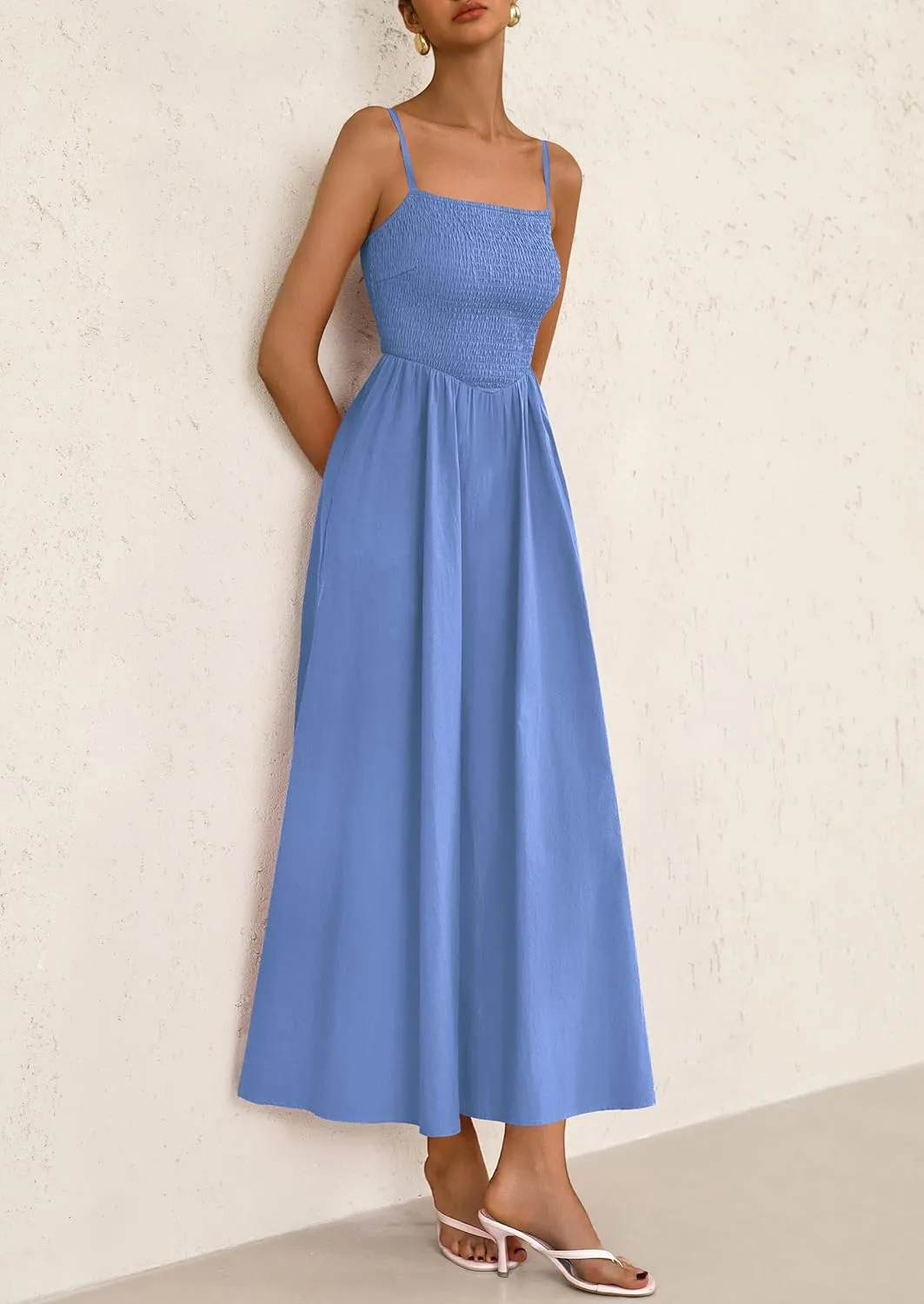 PRETTYGARDEN Women's Smocked Maxi Dresses 2025 Summer Beach Sundress Casual Spaghetti Strap Swing A Line Long Flowy Dress