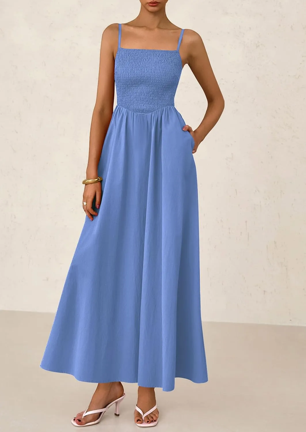 PRETTYGARDEN Women's Smocked Maxi Dresses 2025 Summer Beach Sundress Casual Spaghetti Strap Swing A Line Long Flowy Dress