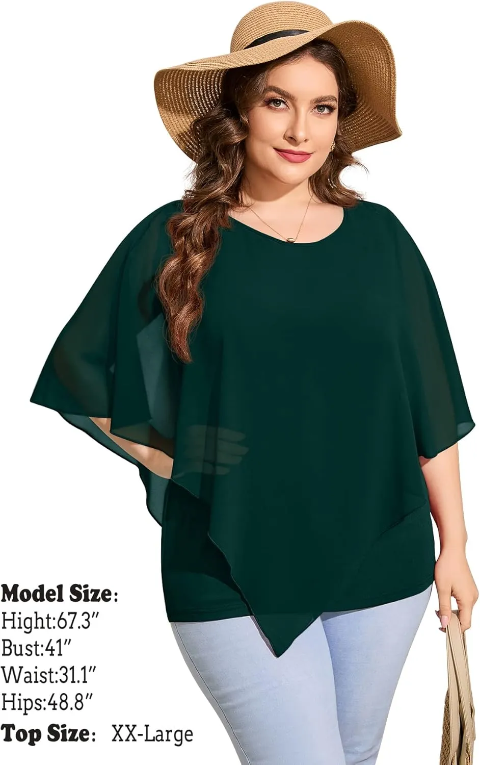 QIXING Women's Summer Casual Loose Chiffon Flowy Tops Elegant Blouses