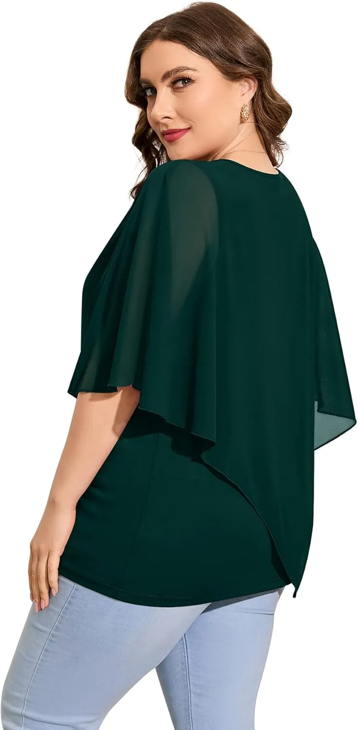 QIXING Women's Summer Casual Loose Chiffon Flowy Tops Elegant Blouses