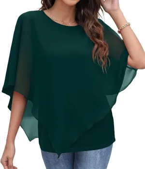 QIXING Women's Summer Casual Loose Chiffon Flowy Tops Elegant Blouses