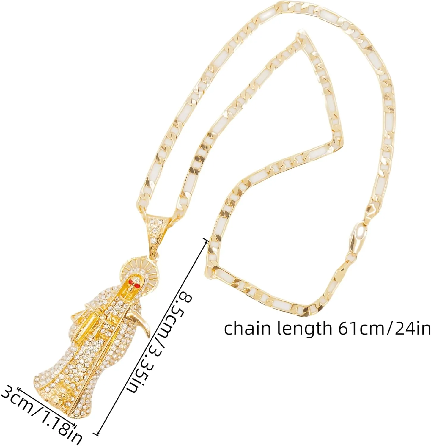 Santa Muerte Pendant Necklace - Saint of Holy Death with Scythe & Scale Charm - Gold Plated Figaro Chain Jewelry for Women & Men (Multicolor Robe Design, 4 Colors)