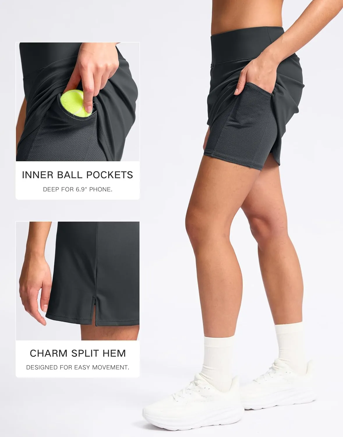 SANTINY 16" Skorts for Women with 2 Pockets High Waisted A Line Pickleball Golf Skort Casual Athletic Tennis Skirt