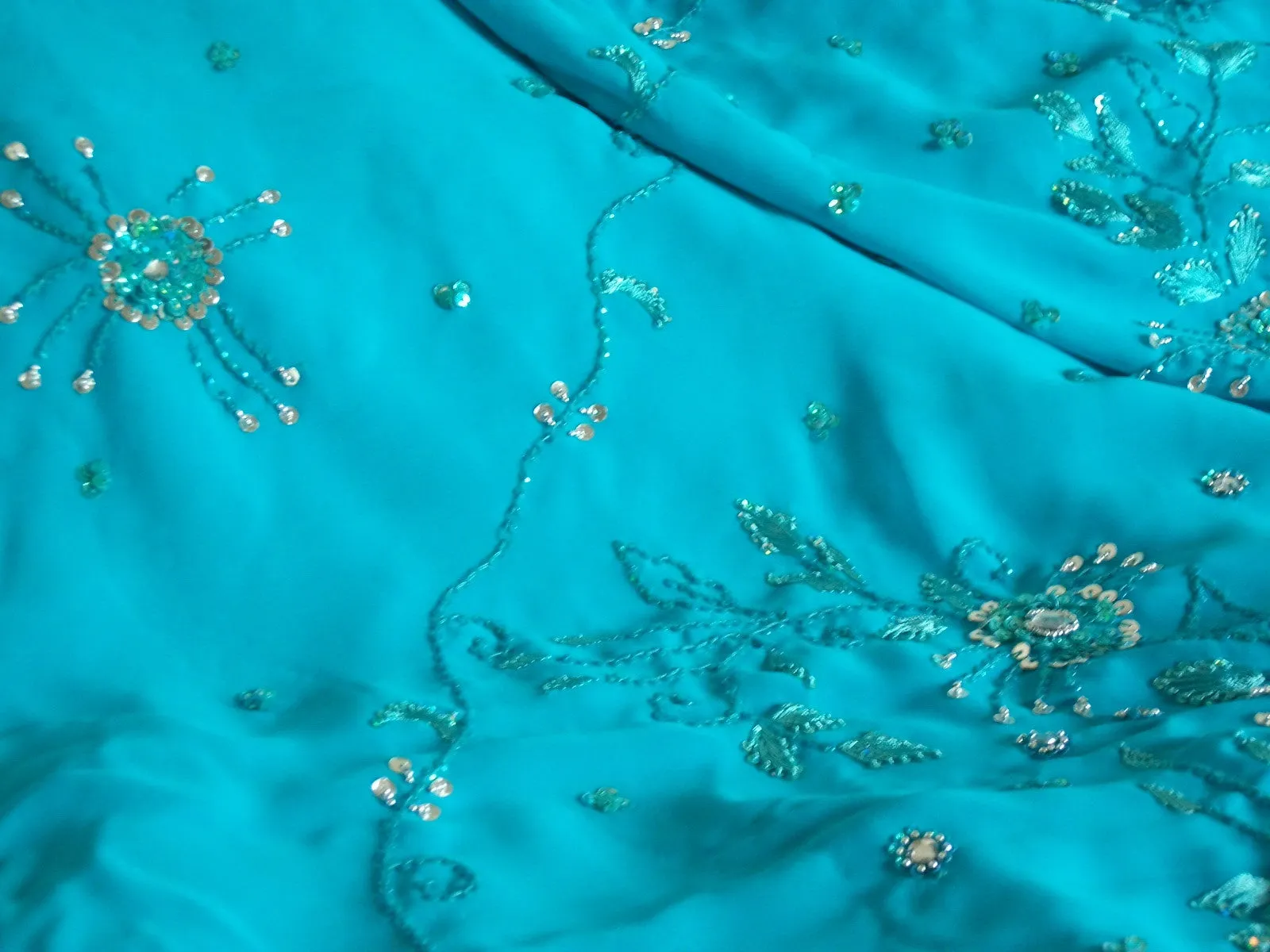 Saree 580 Turquoise Georgette Party Wear Sari Shieno Sarees