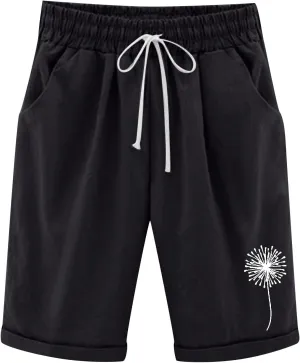 SHAOBGE Shorts for Women Trendy Summer 2024 Beach Drawstring Knee Length Shorts Loose Fit Resort Wear Fashion Clothes