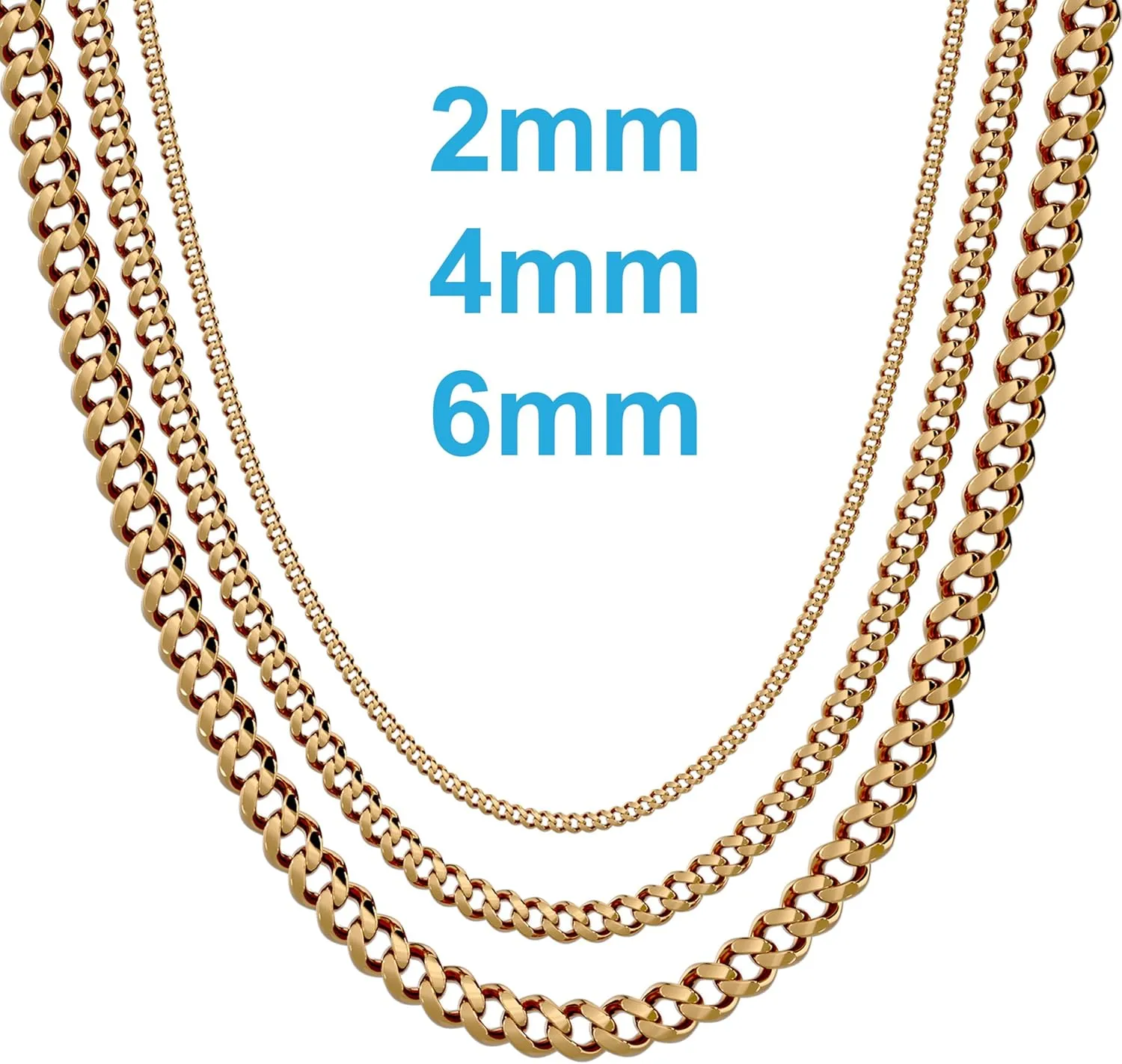 Silvadore 2/4/6mm Mens Necklace Gold/Silver Chain for Men - Stainless Steel Cuban Link Tone - NON-TARNISH & 100% Waterproof - Lifetime Jewelry UK - 18/20/22/24 Inch (2024 release)