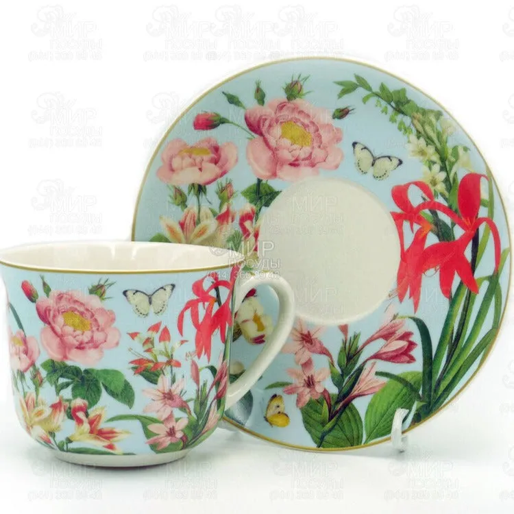 Taza y plato en porcelana, Botanic Garden.