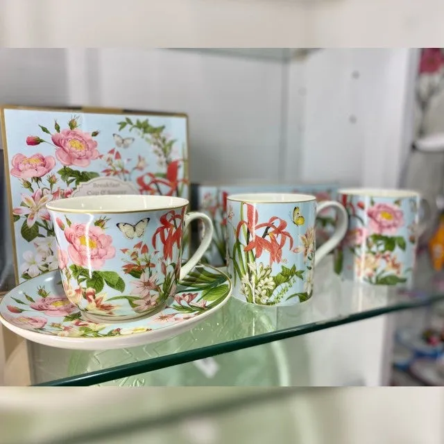 Taza y plato en porcelana, Botanic Garden.