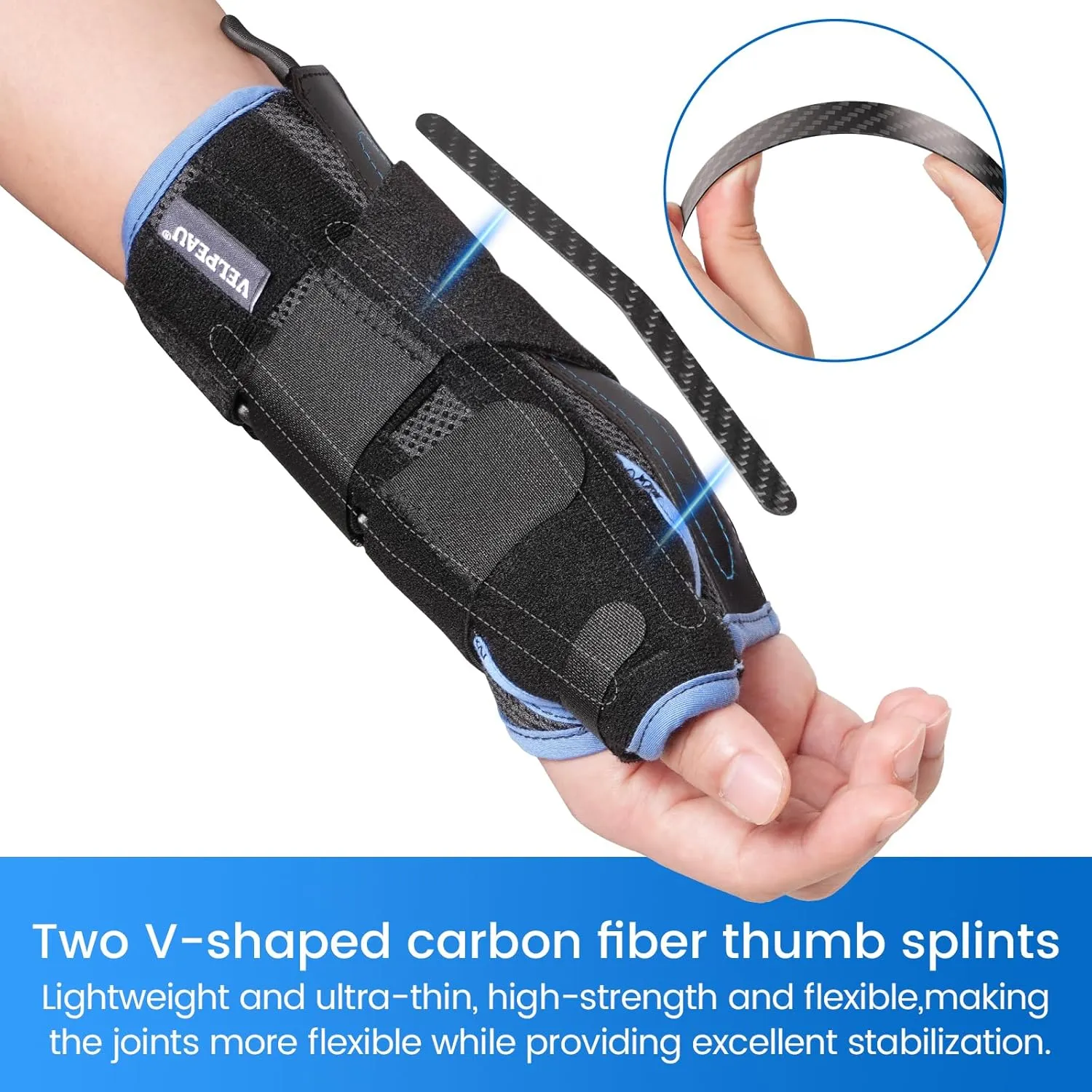Velpeau Carpal Tunnel Wrist Brace with Thumb Support for Right and Left Hands, Thumb Spica Splint for De Quervain's Tenosynovitis, Sprain, Injuries, Tendonitis, Arthritis, Wrist Pain (Left Hand, M)