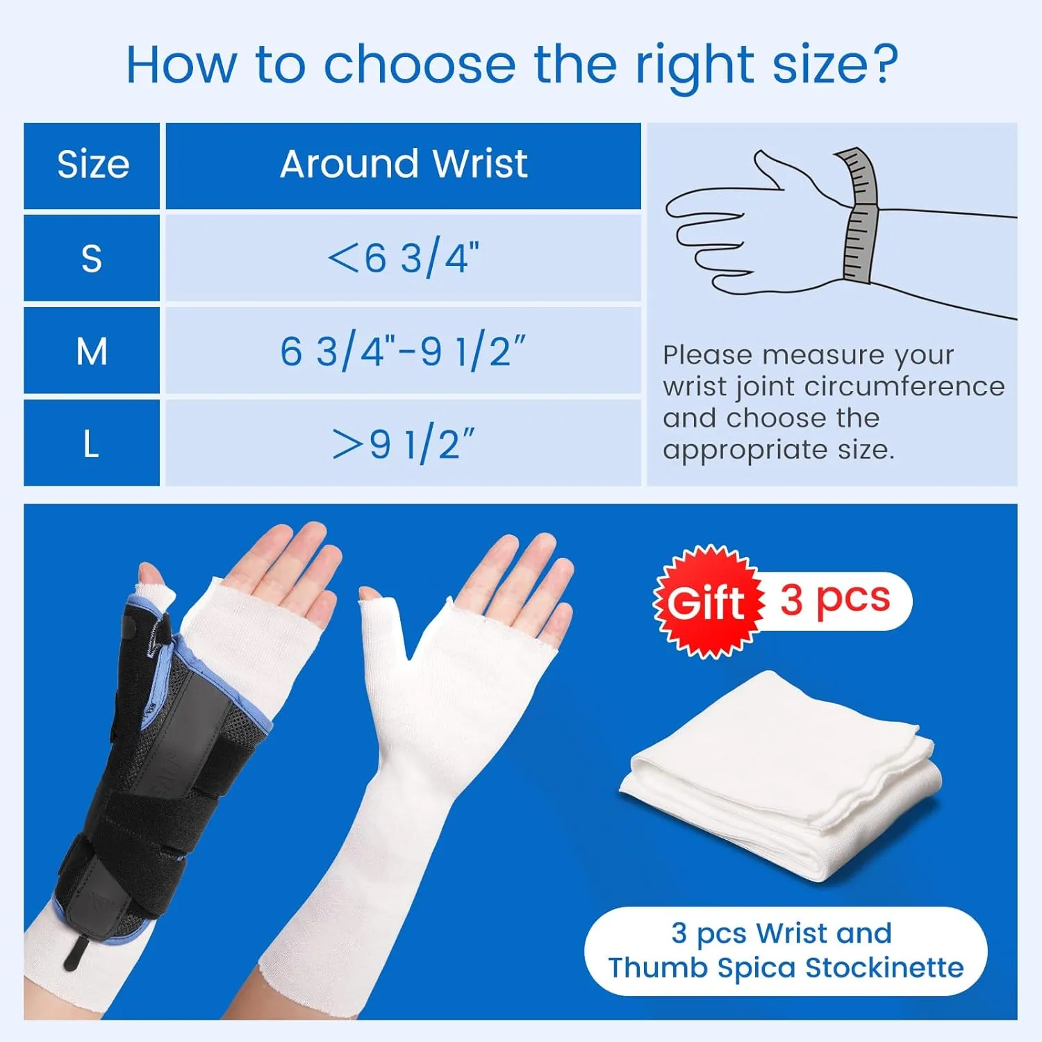 Velpeau Carpal Tunnel Wrist Brace with Thumb Support for Right and Left Hands, Thumb Spica Splint for De Quervain's Tenosynovitis, Sprain, Injuries, Tendonitis, Arthritis, Wrist Pain (Left Hand, M)