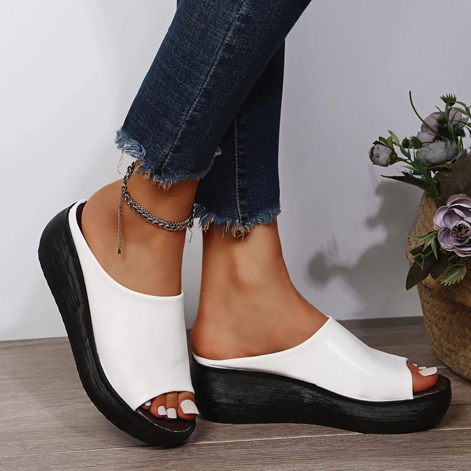 Wedge Sandals for Women Comfortable Platform Open Toe Slip On Slides High Heels Summer Mules Walking Beach Shoes