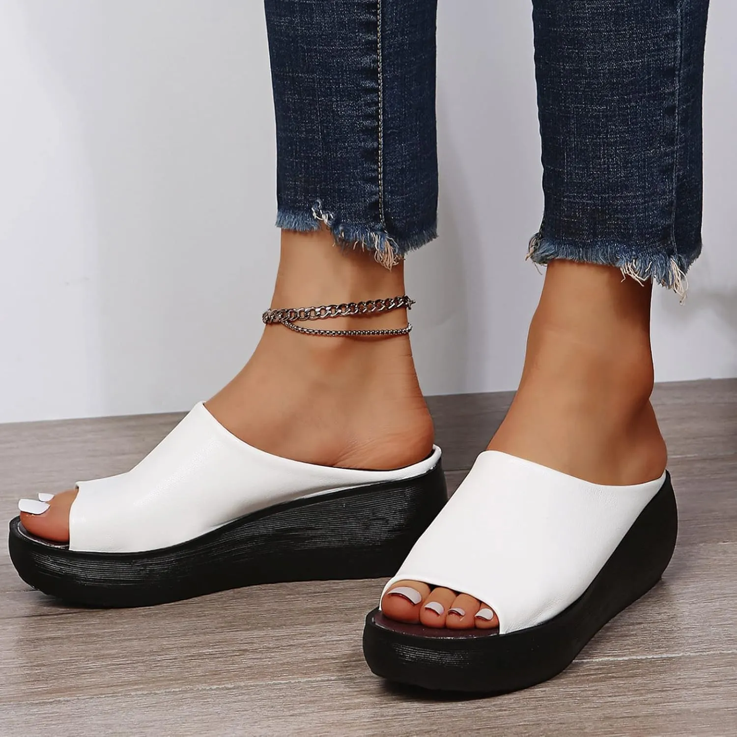 Wedge Sandals for Women Comfortable Platform Open Toe Slip On Slides High Heels Summer Mules Walking Beach Shoes