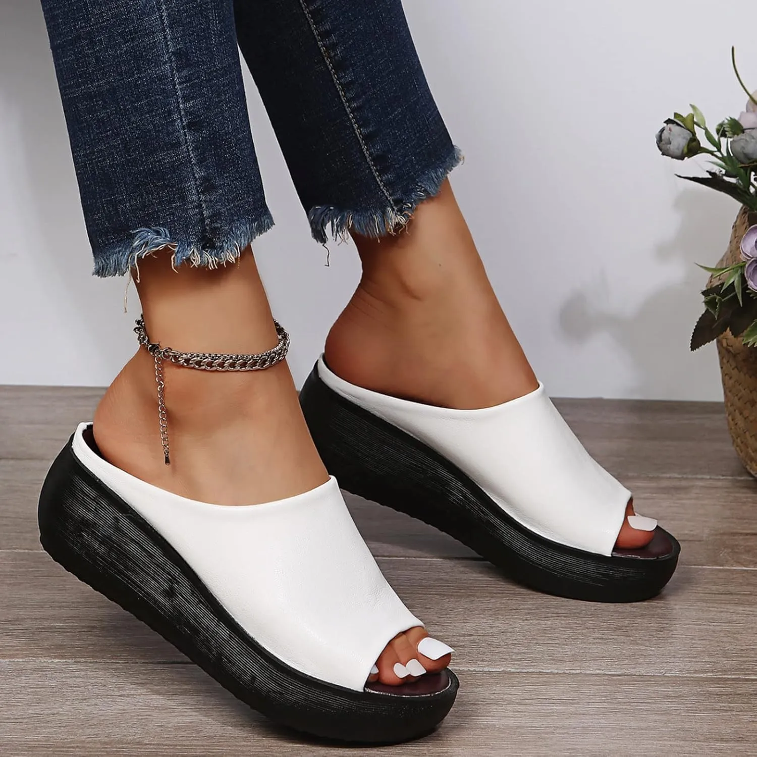 Wedge Sandals for Women Comfortable Platform Open Toe Slip On Slides High Heels Summer Mules Walking Beach Shoes