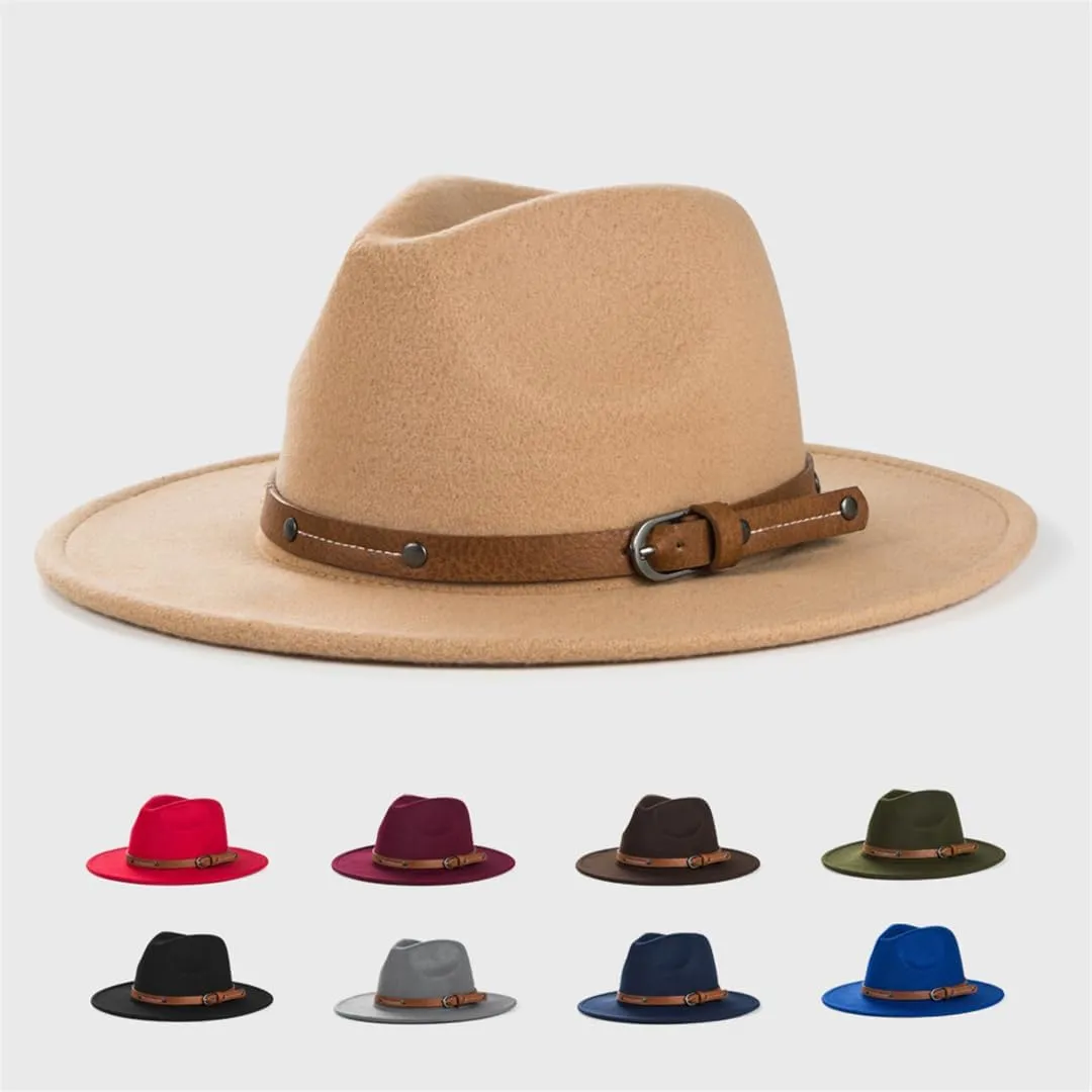 Women Wide Brim Woolen Fedora Hat Men Gentleman Lady British Style Jazz Church Panama Hat