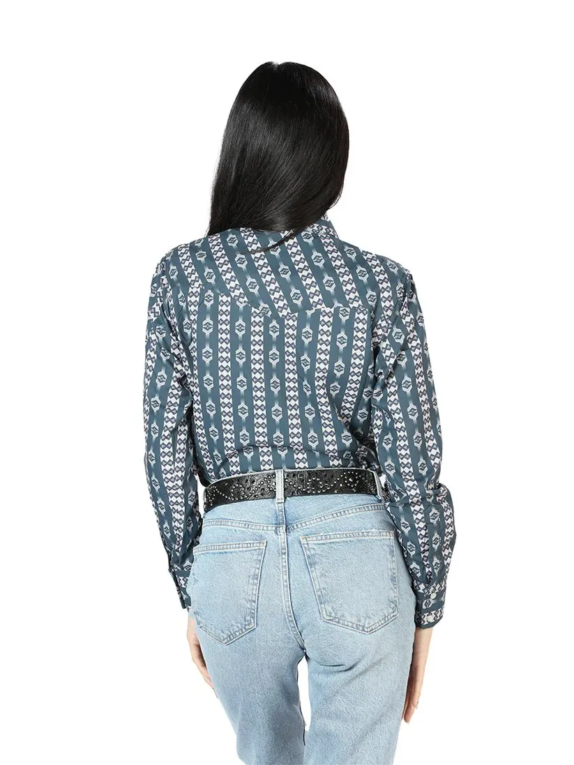 Women's Light Black Print Long Sleeve Western Shirt El Señor de los Cielos