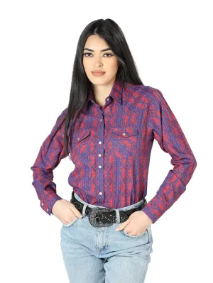 Women's Mustard Print Long Sleeve Western Shirt El Señor de los Cielos